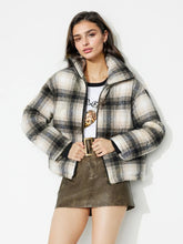 Plaid Zip Up Long Sleeve Jacket Gray OutfitFlow